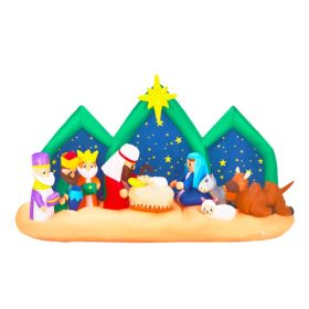 9FT Lighted Christmas Inflatable Decoration, Inflatable Nativity Scene With Starry Night Backdrop, Blow Up Yard Decorations With Built-in LED Lights F