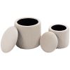 Corduroy Stool, Ottoman with Storage Set of 2, Removable Wood Lid, Hidden Space, Cream White