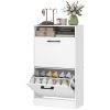 Shoe Cabinet 2 Flip Drawers Adjustable Dividers Shoe Storage Cabinet Top Shelf Entryway White