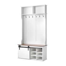 Hall Tree with Bench and Shoe Storage, 42" Wide, Entryway Hall Tree with Bench, Hanging Hooks, Storage Shelves, Adjustable Shoe Shelves