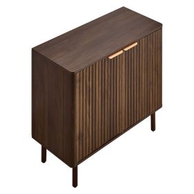 Coffee Bar Cabinet, Mid Century Fluted Coffee Bar Table with 2-Tier Storage, Buffet Stand Cabinet with Barn Door