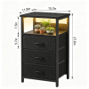 Nightstand with Charging Station, 3 Fabric Drawers, LED Light & Open Shelf, Modern End Table with AC Outlets & USB Ports, Bedside Table for Bedroom