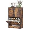 Shoe Cabinet 2 Flip Drawers Narrow Shoe Storage Unit Adjustable Dividers Entryway Hallway Rustic Brown