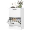 Shoe Cabinet 2 Flip Drawers Narrow Shoe Storage Unit Adjustable Dividers Entryway Hallway White