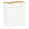 Kitchen Storage Cabinet, Sideboard Floor Cupboard with Solid Wood Top, Adjustable Shelf, and 2 Drawers for Living Room, and Hallway, White