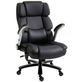 Big and Tall Office Chair with Airbag Lumbar Support, Pet-Friendly Fabric Desk Chair with Flip-Up Armrests, Black