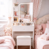 White vanity set includes smart LED mirror, women's bedroom makeup table with storage; suitable for bedrooms, living rooms, dormitories, etc.