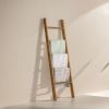 5 Tier Farmhouse Blanket Ladder Rack, Freestanding Wooden Towel and Blanket Holder, Rustic Decorative Ladder Shelf for Living Room, Bedroom