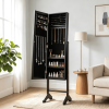 Freestanding Jewelry Armoire Velvet Lined with Full-Length Mirror for Organizing And Storing Necklaces Earrings Rings