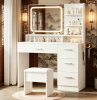 Elegant vanity includes lighted mirror and storage drawers; white makeup table for women; suitable for various settings including bedrooms