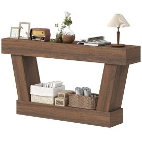 63 Inch Vintage Console Table, Narrow Entryway Table with Open Shelf for Living Room, Brown