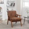 Accent Chair with Microfiber Upholstery and Solid Wood Frame, Classic Mid-Century Modern Living Room Furniture for Extra Seating, Brown