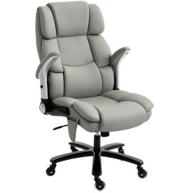 Big and Tall Office Chair with Airbag Lumbar Support, Pet-Friendly Fabric Desk Chair with Flip-Up Armrests, Light Gray