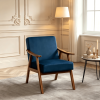 Accent Chair with Velvet Upholstery and Solid Wood Frame, Classic Mid-Century Modern Living Room Furniture for Extra Seating, Dark Blue
