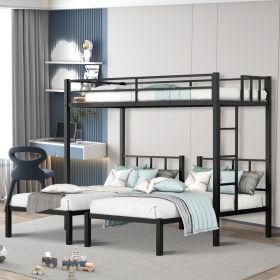 Detachable Metal Triple Bunk Bed, Top Bunk Fits Twin XL Mattress, Lower Bunks for Standard Twin Mattress, Noise-Free Frame for Bedroom Dorm Guest Room