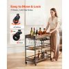 Bar Cart, 3 Tiers Home Kitchen Serving Carts, Industrial Rolling Utility Station on Wheel, Mobile Drink Beverage Shelf with Wine Rack & Glass Holder