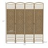 4-Panel Folding Room Divider Natural Wave Fiber Portable Privacy Screen for Home Office