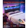 Headboard for King Size Bed, with 2 Storage Shelves, LED Light, 3 Outlets, and 3 USB Ports