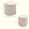 Corduroy Stool, Ottoman with Storage Set of 2, Removable Wood Lid, Hidden Space, Cream White