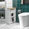 Slim Bathroom Storage Cabinet Rolling Wheels Shelves Toilet Paper Holder White