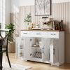 47" Buffet Cabinet with Soft-Close Hinges, Farmhouse Sideboard with 3 Drawers, Adjustable Shelves and Spice Racks, White