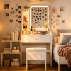 White vanity set includes smart LED mirror, women's bedroom makeup table with storage; suitable for bedrooms, living rooms, dormitories, etc.