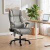 Big and Tall Office Chair with Airbag Lumbar Support, Pet-Friendly Fabric Desk Chair with Flip-Up Armrests, Light Gray