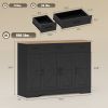 47" Buffet Cabinet with Soft-Close Hinges, Farmhouse Sideboard with 3 Drawers, Adjustable Shelves and Spice Racks, Black