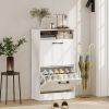 Shoe Cabinet 2 Flip Drawers Adjustable Dividers Shoe Storage Cabinet Top Shelf Entryway White
