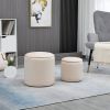 Corduroy Stool, Ottoman with Storage Set of 2, Removable Wood Lid, Hidden Space, Cream White
