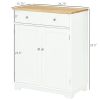 Kitchen Storage Cabinet, Sideboard Floor Cupboard with Solid Wood Top, Adjustable Shelf, and 2 Drawers for Living Room, and Hallway, White