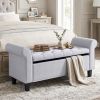 47" Storage Ottoman Bench, Tufted End of Bed Bench with Rolled Arms, Safety Hinge, Wood Legs for Bedroom, Light Gray