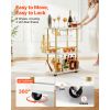 Bar Cart, 3 Tiers Home Kitchen Serving Carts, Modern Round Rolling Utility Station on Wheels, Mobile Drink Beverage Trolley w/ Wooden Shelf, Wine Rack