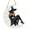 Halloween New Hot Selling Riding Broom Magical Witch Creative Wooden Printing Doors and Windows Garden Hanging Decoration