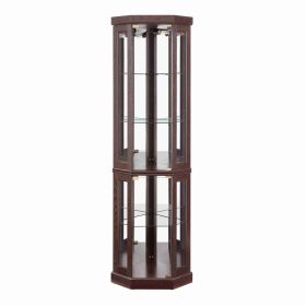 5-Tier Lighted Corner Curio Display Cabinet Adjustable Glass Display Case with Light Bulb Anti-Tipping Hardware for Collectibles, Wine & Decor (Color: Cherry)